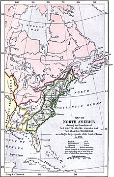 MAP of the French proposal at the American Settlement of peace to limit US Territory to the Appalachian Mountains.