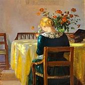 Anna Ancher-Interior With The Painter's Daughter Helga Sewing