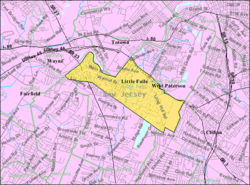 Census Bureau map of Little Falls, New Jersey, in which Singac is located at its western end