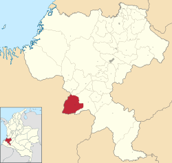 Location of the municipality and town of Mercaderes, Cauca in the Cauca Department of Colombia.