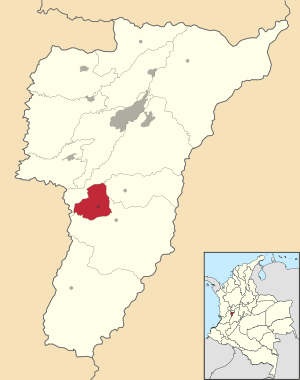 Location of the municipality and town of Buenavista in the Quindío Department of Colombia