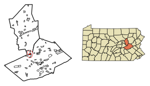 Location of Ashland in Columbia and Schuylkill Counties, Pennsylvania.