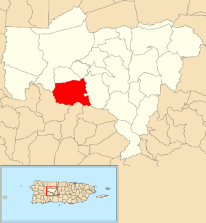 Location of Guaonico within the municipality of Utuado shown in red