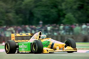 Michael Schumacher - Benetton B193B during practice for the 1993 British Grand Prix (33686665215)