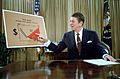 President Ronald Reagan addresses the nation from the Oval Office on tax reduction legislation