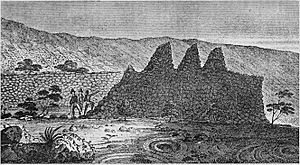 Ruins of an ancient Fortification, near Kairua, sketch by William Ellis