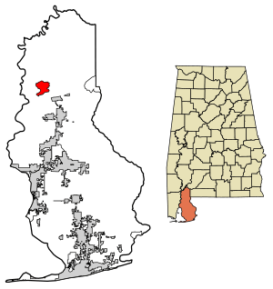 Location of Stockton in Baldwin County, Alabama.