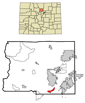 Location of the Eldorado Springs CDP in Boulder County, Colorado.