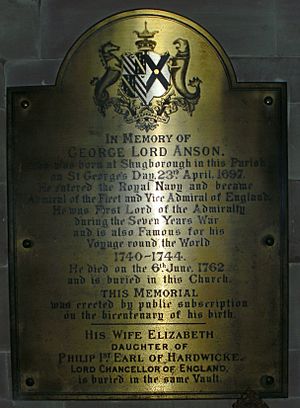 Colwich, Staffordshire - St Michael and All Angels Church - Admiral Lord Anson memorial
