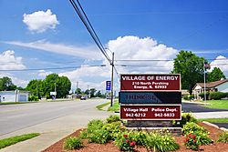 Village of Energy sign along Pershing Street (IL 148)