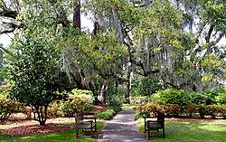Gardens and benches at Orton Plantation, Brunswick County, North Carolina - 20080412