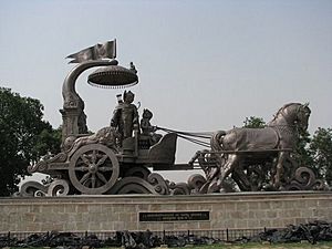 Bronze Chariot with Lord Krishna and Arjuna in Kurukshetra.