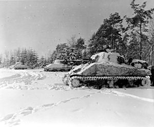 M4 Sherman tanks of the U.S. 7th Armored Division near St. Vith, Belgium, 24 January 1945 (148727210)