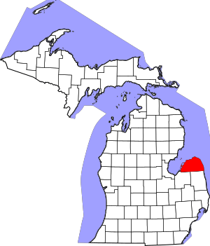 Map of Michigan highlighting Huron County