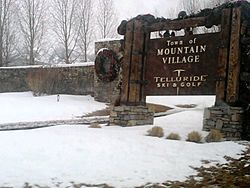 Welcome sign to Mountain Village