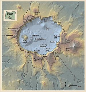 Relief map of Crater Lake area