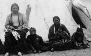 Sitting Bull with his youger wife Her Four Robes twins Runs-away-from and Left-arrow-in-him and younger sibling on the mother's lap 1881 or 1882 by W R Cross Ft Randall, DT