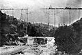 The second railroad bridge of the Nevada County Narrow Gauge Railroad across the Bear River during its construction in 1908. Searls Library