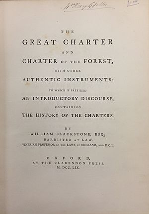 William Blackstone, The Great Charter and Charter of the Forest (1st ed, 1759, title page) - 20141020