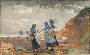 Winslow Homer - Three Fisher Girls, Tynemouth (1881)