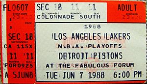 1988 NBA Finals - Game 1 - Detroit Pistons at Los Angeles Lakers 1988-06-07 (ticket)