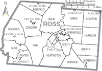 Location of Huntington Township and Denver within Ross County