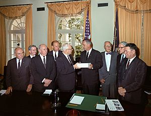 Warren Commission presenting report on assassination of John F. Kennedy to Lyndon Johnson