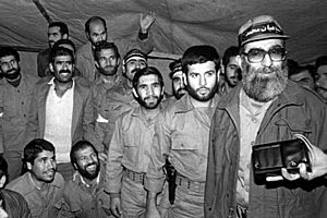Ali Khamenei in military uniform during Iran-Iraq war