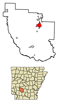 Location of Arkadelphia in Clark County, Arkansas.