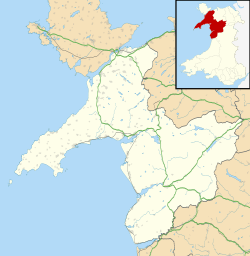 Map of Gwynedd showing the position of the quarry