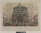 Launch of HMS Royal Albert screw steamer, 131 guns, at Woolwich, May 13, 1854. Bow view RMG PW8130f