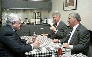 Mayor Thomas M. Menino, Senator Edward M. Kennedy, and President William Clinton at Mike's City Diner (15488726677)