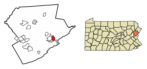 Location of East Stroudsburg in Monroe County, Pennsylvania.