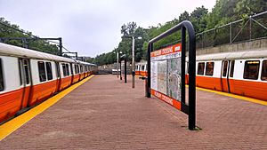 Orange Line trains at Roxbury Crossing, May 2014