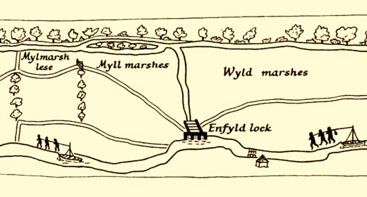 The River Lea navigation in Elizabethan times (map)