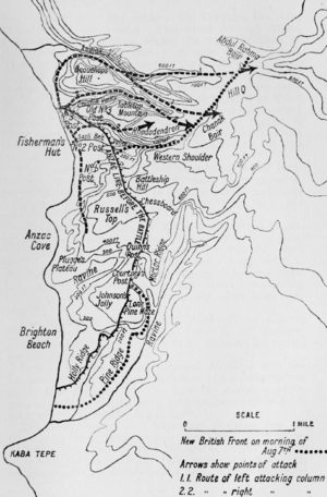 Battle of Sari Bair, showing the British attack, 6–8 August 1915