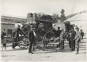 Gold escort, Roxburgh, Central Otago - Photograph taken by J H Ingley, 1901