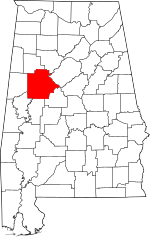 Map of Alabama highlighting Tuscaloosa County