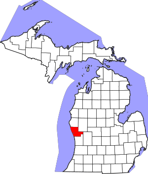 Map of Michigan highlighting Muskegon County