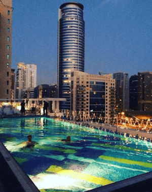 The hotel's rooftop pool in Dubai