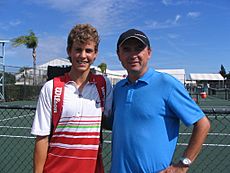 Vasek with his father and coach, Milos Pospisil, in Bradenton Florida 2005
