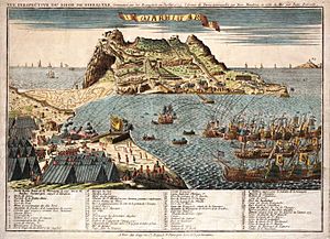 Vue perspective du siege de Gibraltar commence en 1779 par les Espagnols