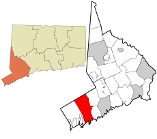 Stamford's location within Fairfield County and Connecticut