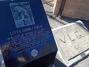 Lefty Gomez Memorial Plaque and cement hand print, initials, and date