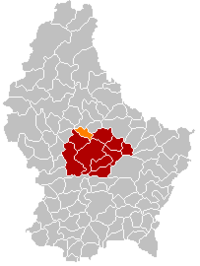 Map of Luxembourg with Colmar-Berg highlighted in orange, and the canton in dark red