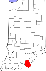 Map of Indiana highlighting Harrison County