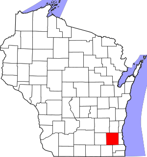 Map of Wisconsin showing Waukesha County