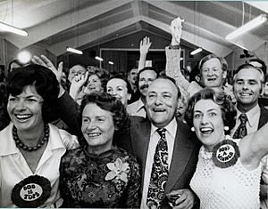 Celebrating on election night, November 29 1975