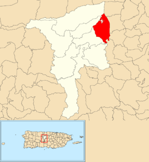 Location of Jaguas within the municipality of Ciales shown in red