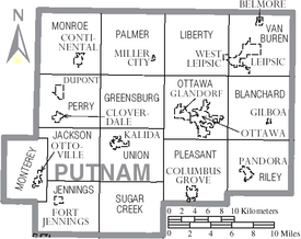 Map of Putnam County Ohio With Municipal and Township Labels